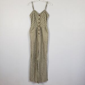 CI SONO LINEN COLLECTION Wideleg Front Button Striped Jumpsuit Sz L